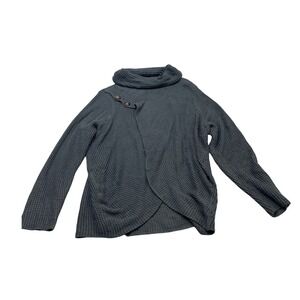 Kate and‎ Sam Charcoal Gray Waffle Knit Cowl Neck Button Accent Sweater XL